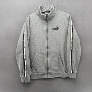 Puma Mens Track Jacket Full Zip Gray Logo Tape Athletic Size M